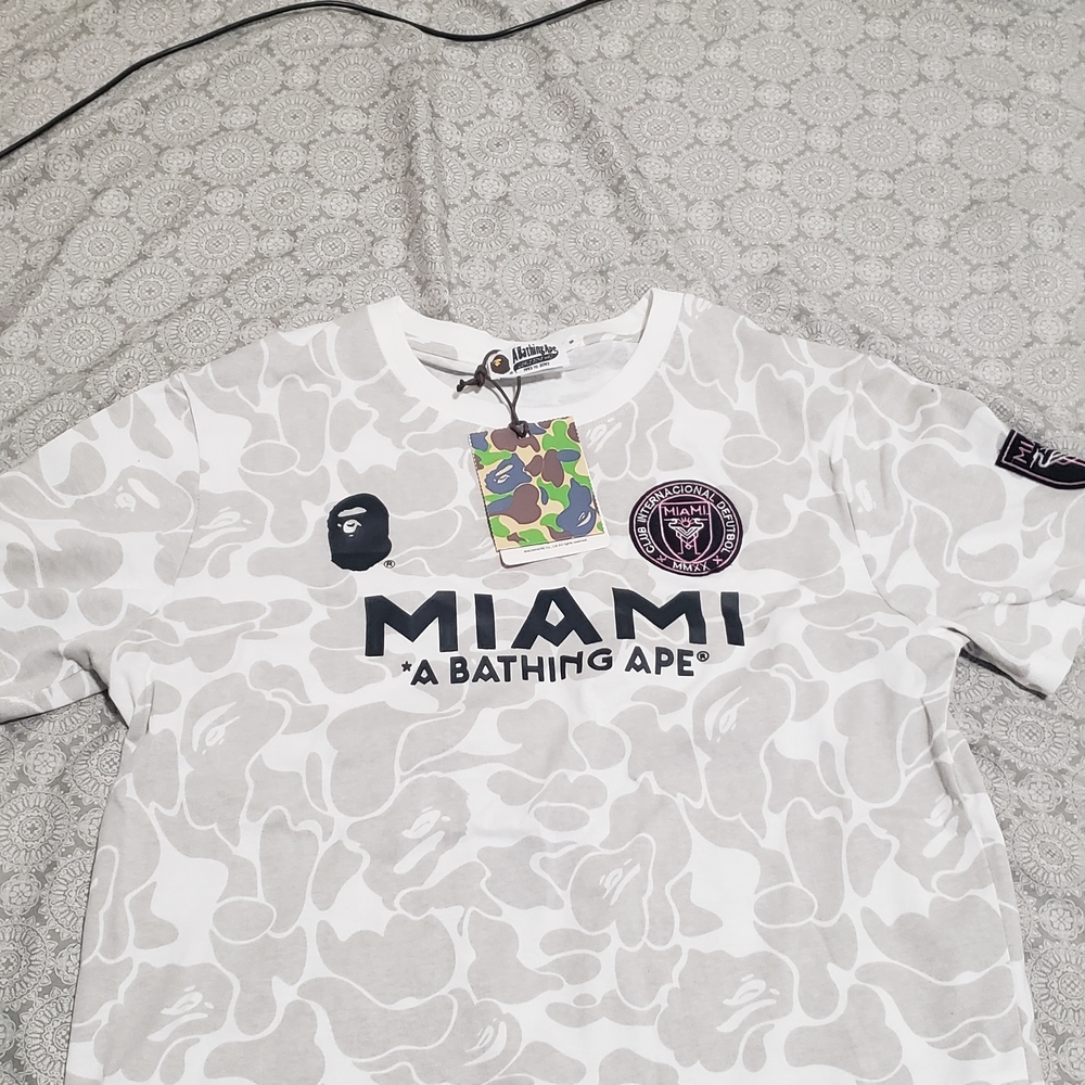 Bape White and Gray Camo Men's Jersey